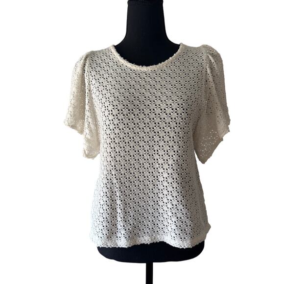 MADEWELL Texture & Thread Ivory Eyelet Flutter Sleeve Top Size Medium - Picture 1 of 5